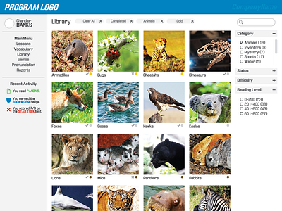 Online Library animals filter grid library reading ui ux