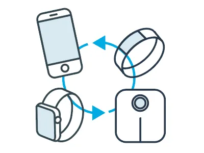 Mobile Health Data Sync health devices illustration infographic sync tracker