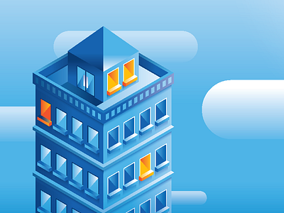 Building blue geometric gradient isometric sky vector yellow