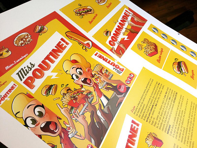 Miss Poutine - Packaging Preview board game burger cover fast food game girl hot dog illustration packaging poutine red yellow