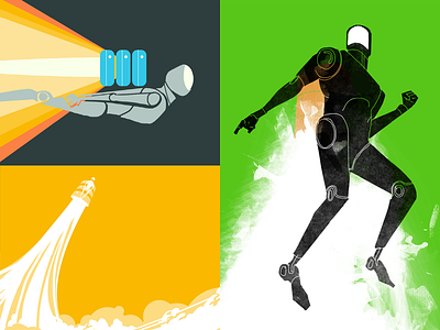 Rejected Robots, Obsolete Automatons... droid illustration jetpack mech robot