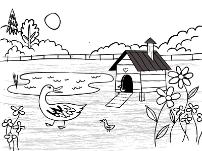WIP: Ducks–Direction 2 brushes duck farm flowers painting pond trees vector