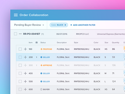 Good ol' tables buyer collaborate collaboration details pending seller sidebar supply chain table ux ui ux webapp