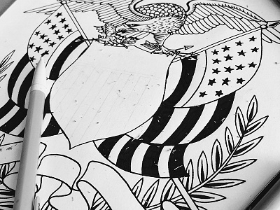 Don't Tread On Me america arrows banner drawing eagle illustration ink process shield usa