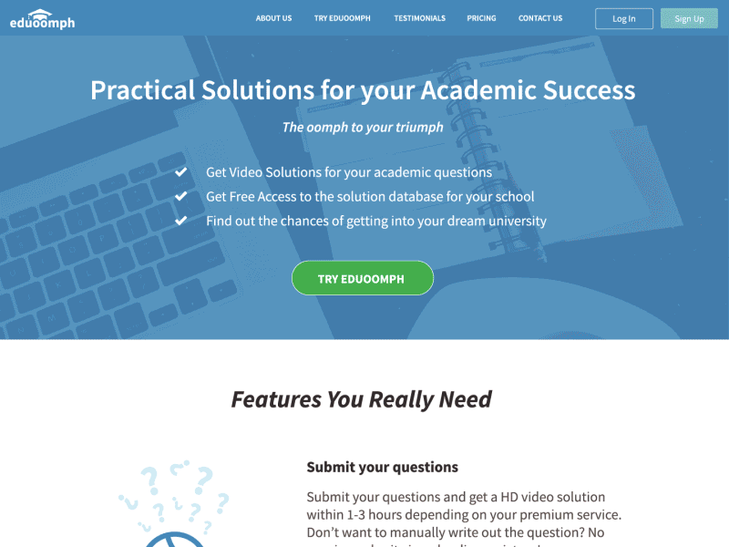 Eduoomph landing page animation counselling design education eduoomph mockup prototype scroll ui ux youmi