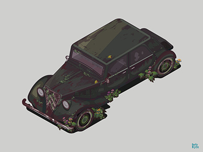 Traction Avant 15CV (1938) car citroën classic diecast france isometric rusty spring vector wreck