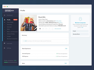 OfferZen Profile dashboard profile ui ui design