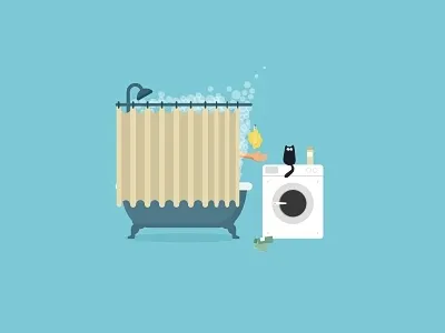 Again bath bathroom bubbles cat curtain shampoo shower soap steam washing machine water