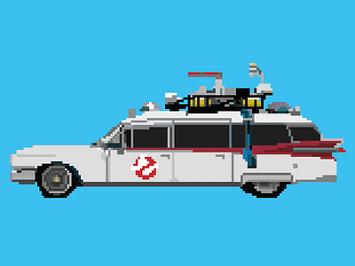 I ain't afraid of no ghost 8 bit blue car design film flat ghostbusters illustration movie pixel vector