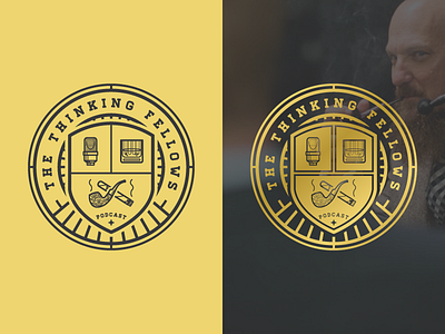 The Thinking Fellows (Badge) badge cigar classic gold logo pipe podcast smoke vector vintage whisky wip