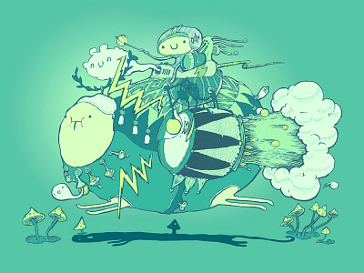 Walk with a friend adventure cartoon character cute drum friends funny happy hipster monster music time