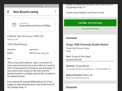 Sprocket Android 1.4 Listing Page android app bicycle bike cycle list material money sell sprocket ui ux