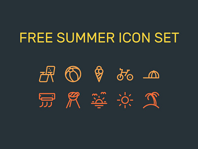 Summer Icon Set barbecue beach bicycle summer sun travel vacation weather