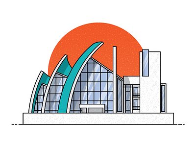 Modern Church architecture building church design flat illustration landscape sun