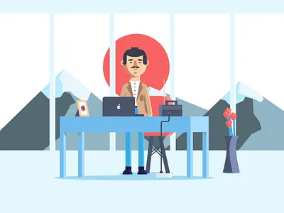Japan office character design flat illustration japan man office suit