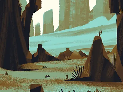 Rocky Road blue desert environment illustration rocks sand texture