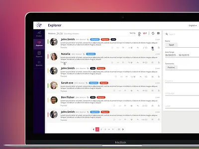 Explorer dashboard flat design list material design media social tweets twitter ui user interface ux web app