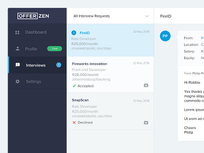 Interview Request Detail blue dashboard inbox interview interview request message messaging request