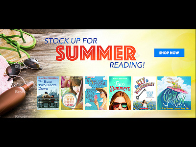 Summer Ad banner ad books reading sandals summer sunglasses