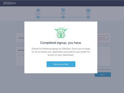 OfferZen Onboarding offerzen onboarding process signup ui