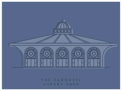 The Carousel architecture building flat geometric line art vector