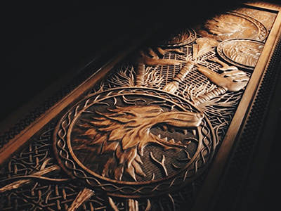 Game of Thrones Door carving celtic door drawing game of thrones illustration sigil stark wolf wood