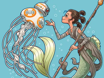 Marine del Rey art bb8 fan art jellyfish kellee riley kelleeart mermaid mermaids rey star wars under the sea vector