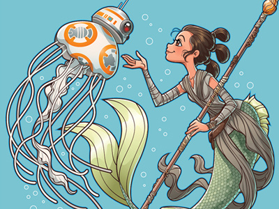 Marine del Rey art bb8 fan art jellyfish kellee riley kelleeart mermaid mermaids rey star wars under the sea vector