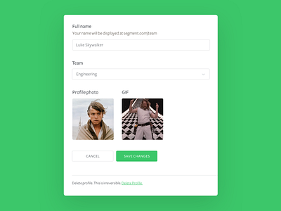 Segment team profiles, edit profile form profile team ui ux