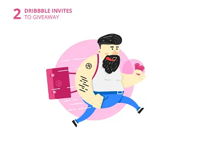 2 Dribbble invites to give away clean dribbble flat giveaway graphic design illustration invite man red simple vector