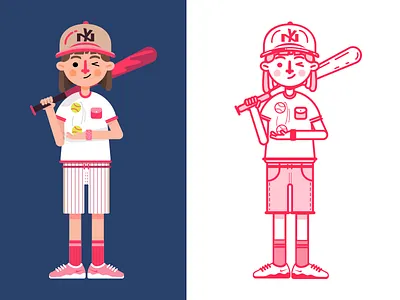 Baseball girl baseball bat character girl glove hat illustration sports young