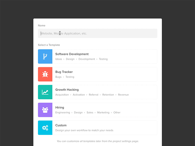 Create a project in Wiplo design gif kanban modal project software wiplo