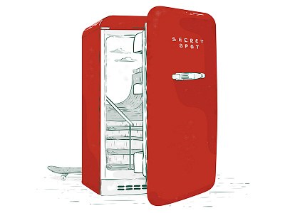 Secret Spot fridge fun illustration illustrator red secret skate skateboard skateboarding skatepark smeg spot