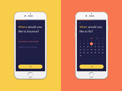 Bounce on-boarding app calendar flight travel