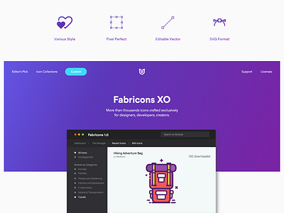 Landing Page Fabricons app app design desktop app design gradient gradient ui icons landing landingpage uiux web app web design