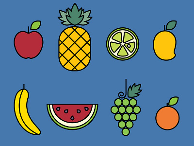 Fruits apple banana colors fruits grapes illustration mango melon orange pineapple watermelon