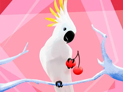Cockatoo & Cherries bird cherries cockatoo parrot pink