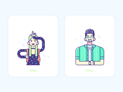 Flat fashion 1990 avatar card fashion female flat icon illustration male outline retro user vector