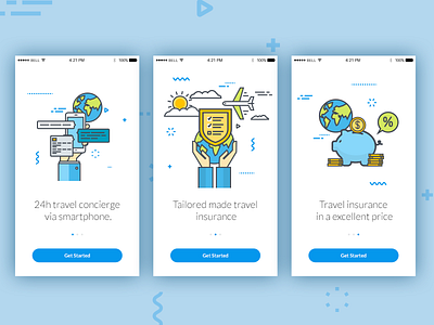 On Boarding - App Welcome Slider app illustartion ios on boarding outline screen slider start thin style travel welcome