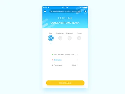 The taxi App app blue car flat interface taxi ue ui ux