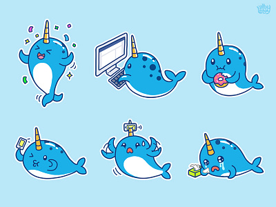 Narwhal 01 - Sticker Set app character cute emoji emoticons illustration narwhal nextkeyboard pack set stickers unicorn