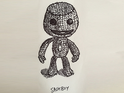 SackBoy black handdrawn illustration ink monochrome pen sketch