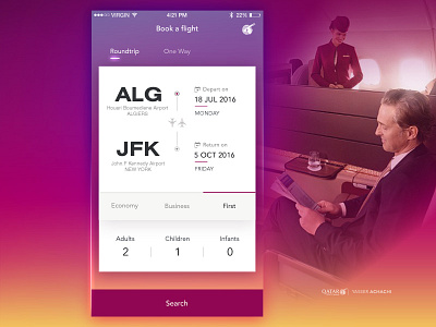 Flight Search Screen airways app flight ios7 iphone6 qatar search