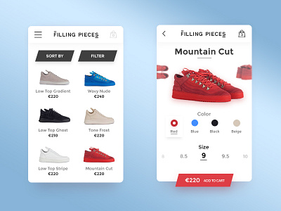 Concept - Filling Pieces Mobile App app card clean colors design ecommerce mobile photoshop shoes shop store webshop