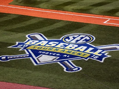 SEC 2016 Baseball Tournament/ On-field baseball blue ncaa sec shield tournament