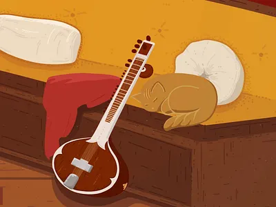 Sitar and cat 2d graphics animation cat cintiq illustration instrument music sitar vector wacom
