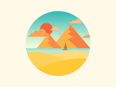 Scenery icon boat cloud mountain sun sunset