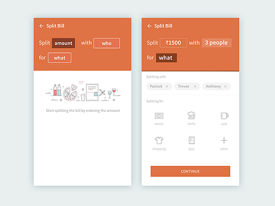 Split bills experience UI clean form ios language minimalist natural