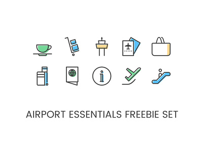 Airport Icon Set airport luggage passport tickets travel tsa vacation