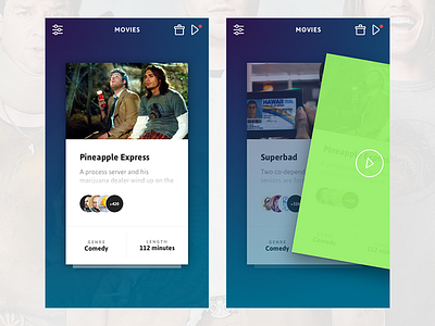 Movie Swiper Concept app card clean concept mobile movie pineapple express swipe tinder